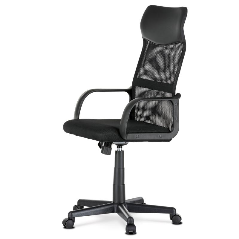 Kancelárska stolička KA-L601 BK, čierna ekokoža a čierna sieťovina MESH