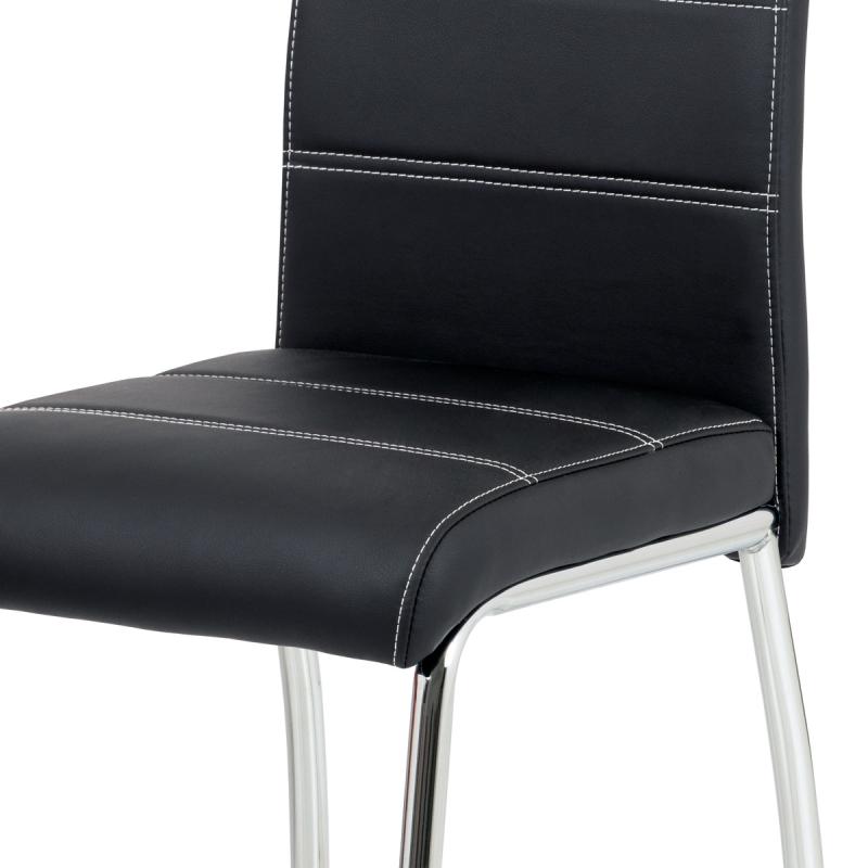 Jedálenská stolička HC-484 BK čierna ekokoža, biele prešitie