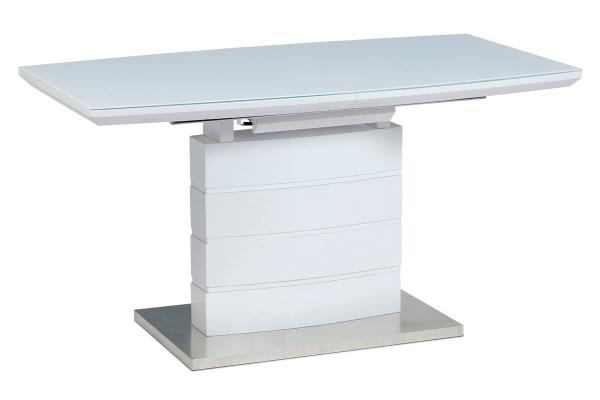 Rozkladací jedálenský stôl HT-440 WT, 140+40x80x76cm, biely lesk, sklo, nerez