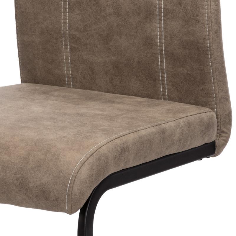 Autronic - jedálenská stoličkam poťah lanýžová látka v dekore vintage kože, biele prešitie, kovová p