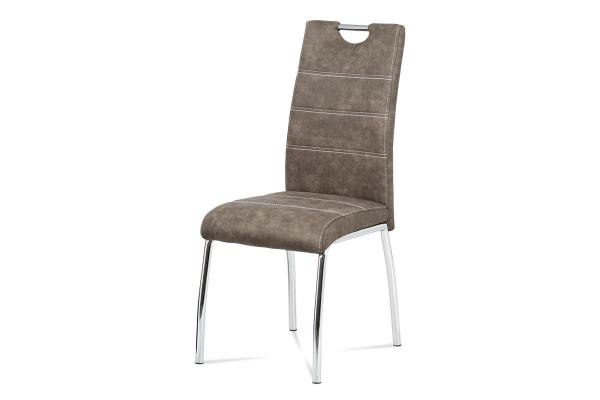 Autronic - Jedálenská stolička, poťah hnedá látka COWBOY v dekore vintage kože, biele prešitie, kovo