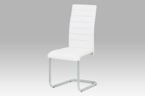Jedálenská stolička DCL-102 WT, biela ekokoža, kovová podnož, sivý matný lak