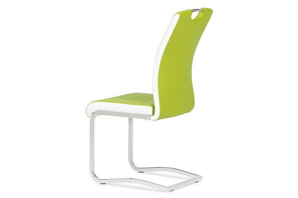 Autronic - jedálenská stolička, koženka zelená, biele boky, chróm - DCL-406 LIM