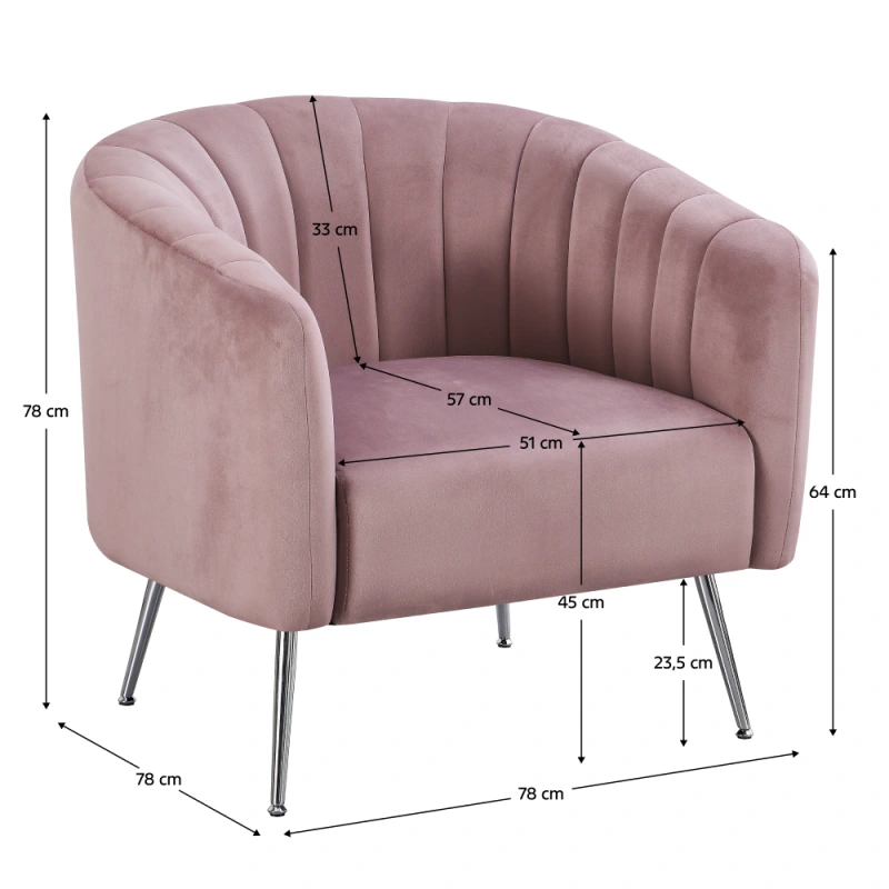 Dizajnové kreslo, ružová Velvet látka/chróm-strieborný, BAGY 6