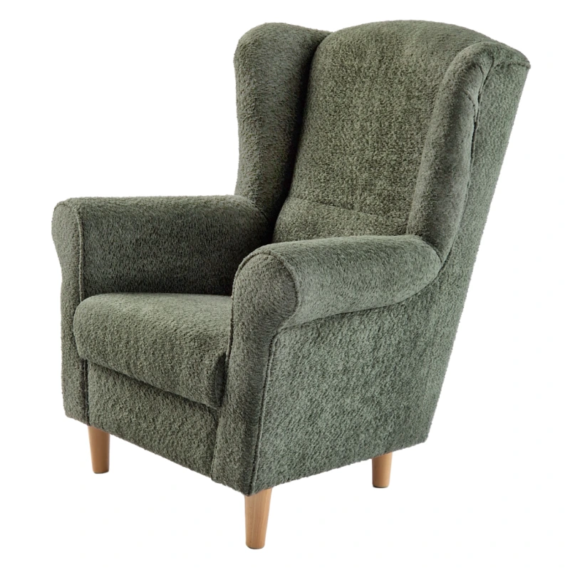 Kreslo ušiak, zelená látka Coral, CHARLOT 13