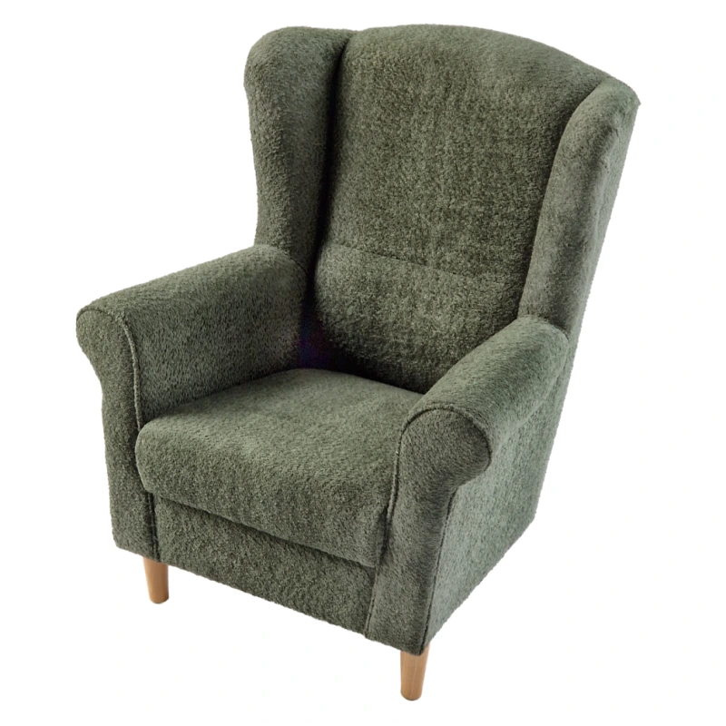 Kreslo ušiak, zelená látka Coral, CHARLOT 9