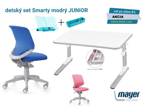 MAYER Set Rastúci stôl JUNIOR 32W1 18 dekor biely + stolička SMARTY modrá alebo ružová