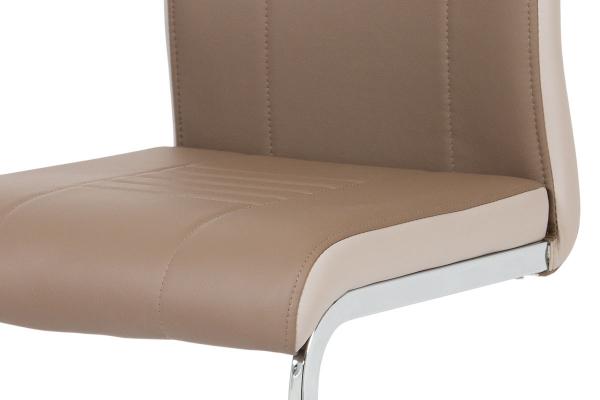 Jedálenská stolička DCL-406 COF, koženka coffee, boky kapučíno, chróm