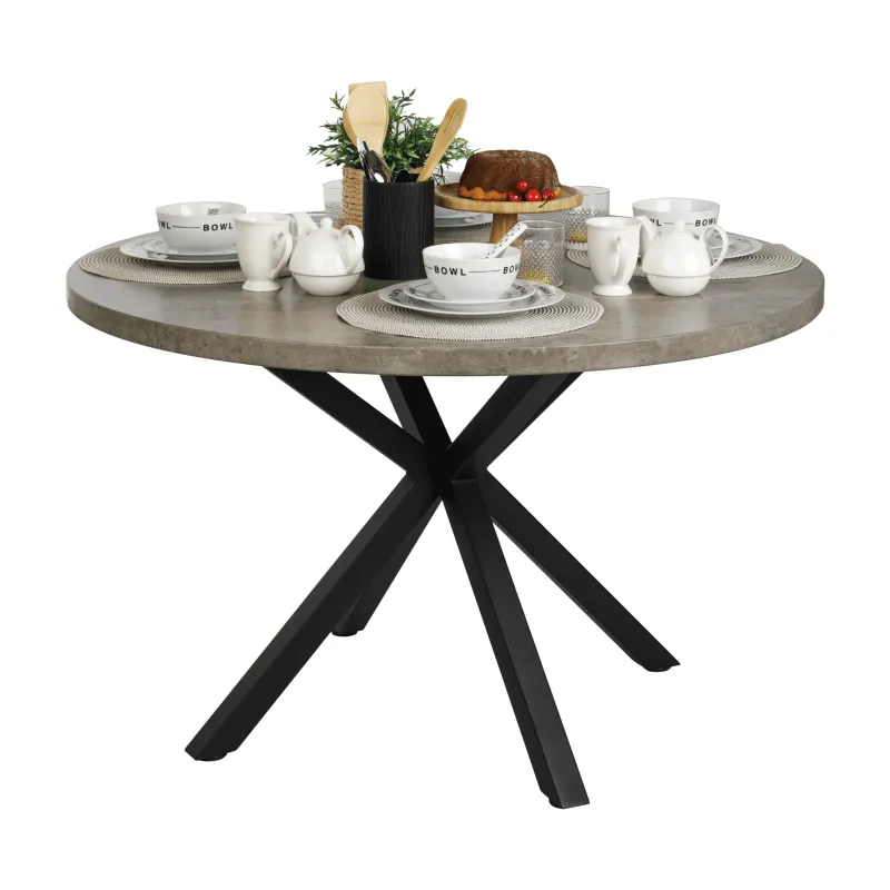 Jedálenský stôl, betón/čierna, priemer 120 cm, MEDOR