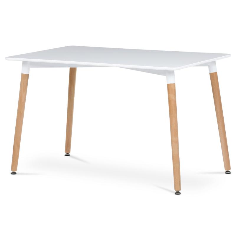 Jedálenský stôl DT-304 WT 120x80x74 cm, MDF / kovový rám - biely matný lak, drevené nohy