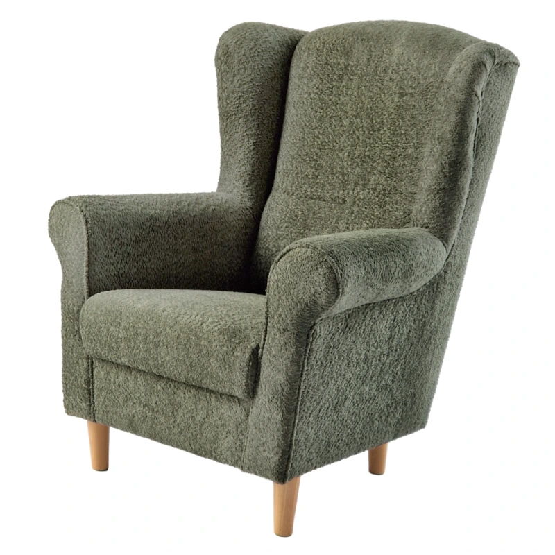 Kreslo ušiak, zelená látka Coral, CHARLOT 4