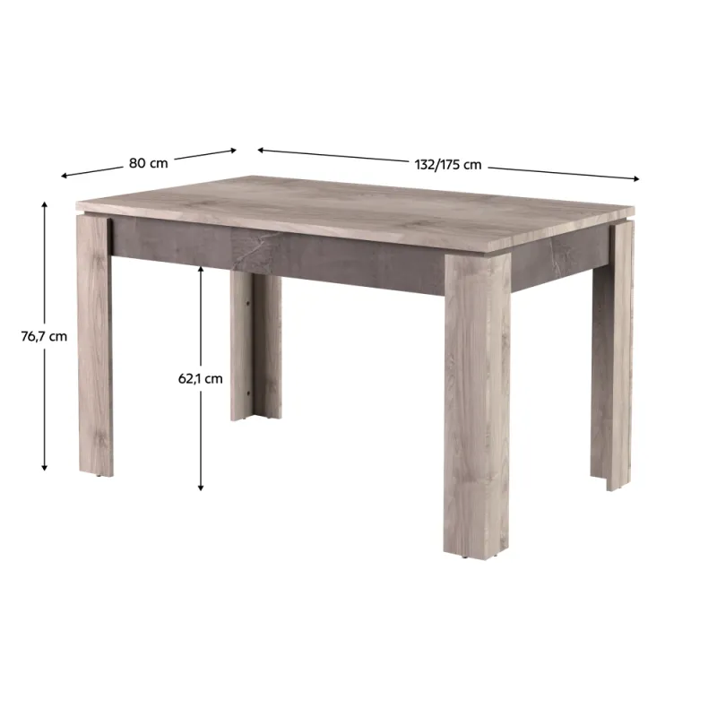 Jedálenský rozkladací stôl, gaštan nairobi/onyx, 130-175x80 cm, JESI