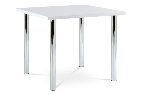 Autronic Jedálenský stôl AT-1913B WT, 90x90cm, vysoký lesk biely, chróm