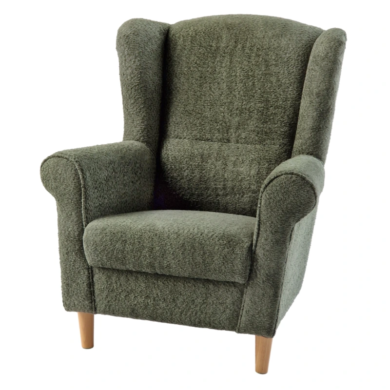 Kreslo ušiak, zelená látka Coral, CHARLOT 10