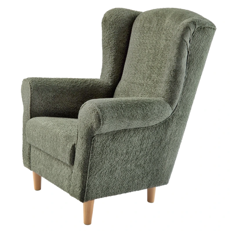 Kreslo ušiak, zelená látka Coral, CHARLOT 14