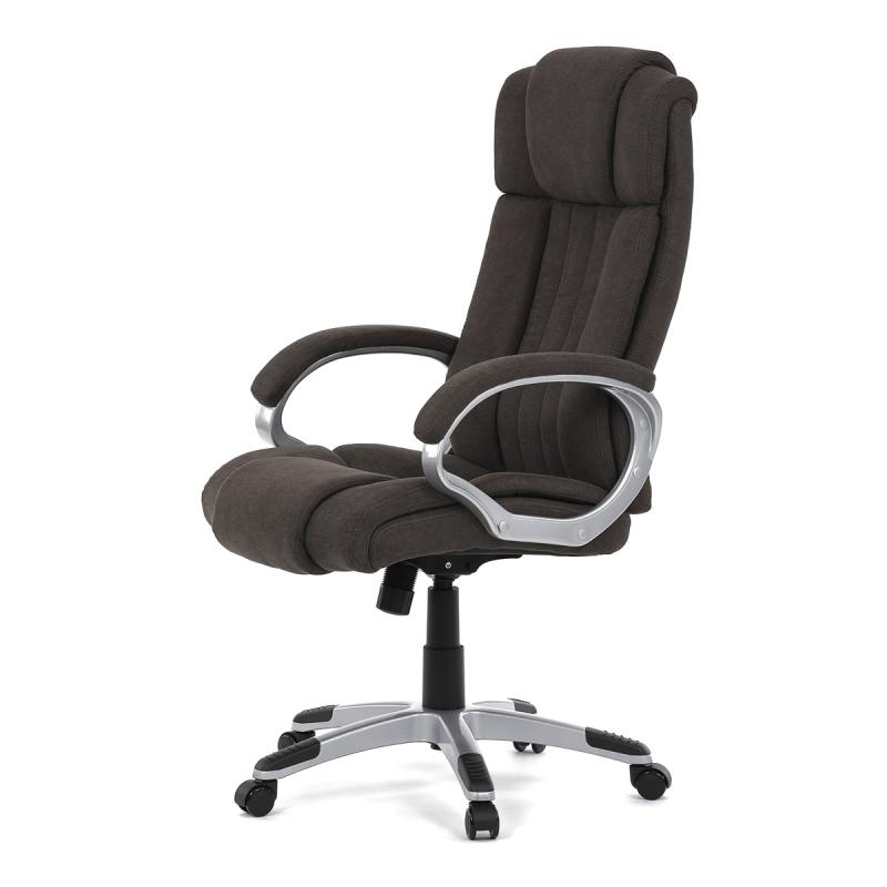Kancelárska stolička KA-L632 BR2, plast v striebornej farbe, hnedá látka