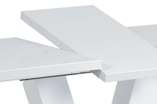 Jedálenský stôl HT-510 WT 120/160x80x75cm, vysoký lesk biely, nerez