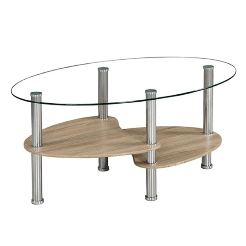 Konferenčný stolík, oceľ/číre sklo/dub sonoma, PANTY NEW