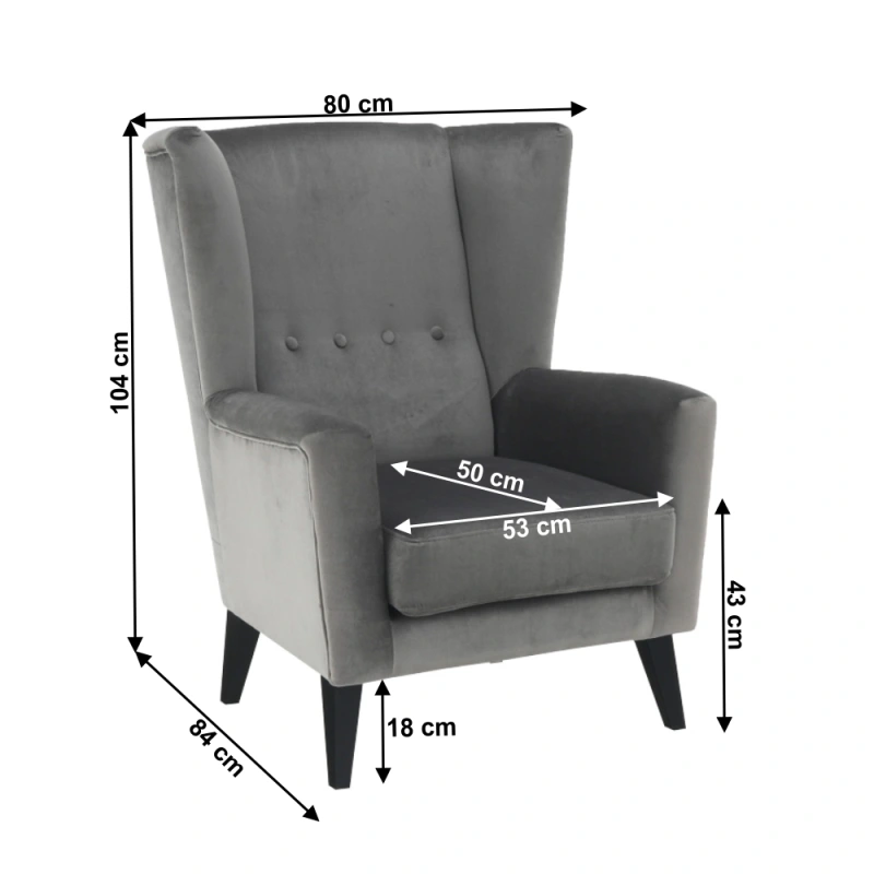 Kreslo-ušiak, svetlosivá/čierna, RODEZA 15