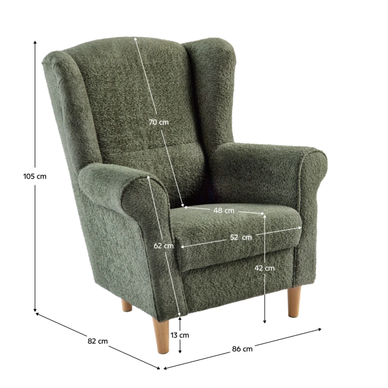 Kreslo ušiak, zelená látka Coral, CHARLOT 3