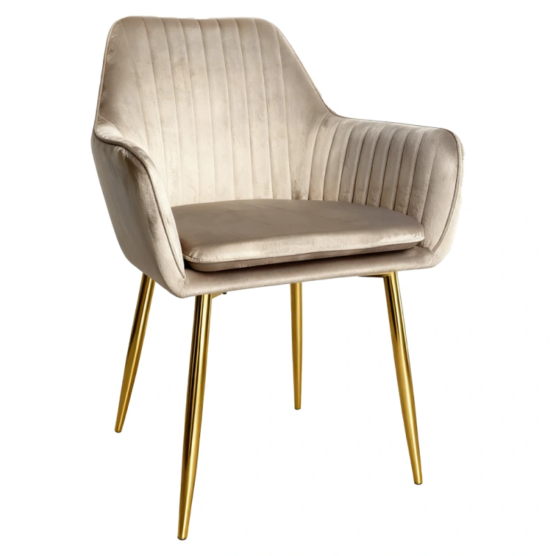 Jedálenské kreslo, sivohnedá taupe Velvet látka/gold chróm-zlatý, ADLAR