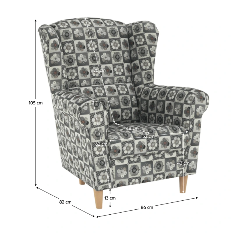 Kreslo ušiak, látka patchwork N1, CHARLOT 14