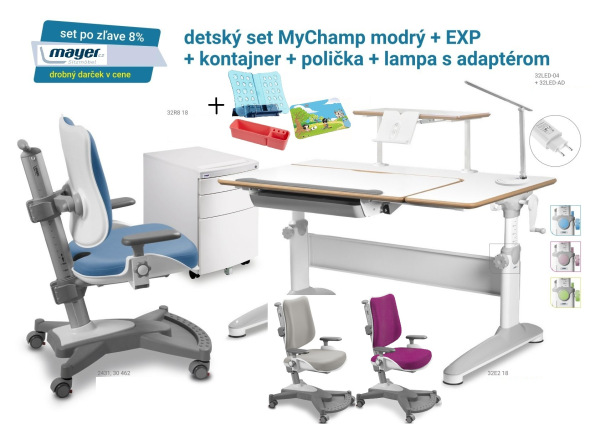 MAYER Rastúci stôl EXPERT 32E2 18 biely + MyChamp + polička + kontajner + lampa adapt