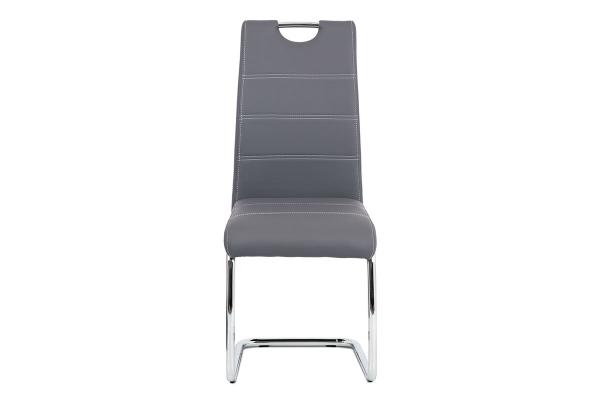 Jedálenská stoličky HC-481 GREY, ekokoža šedá, biele prešitie/nohy kov, chróm