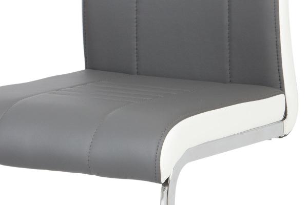 Jedálenská stolička DCL-406 GREY, koženka sivá, chróm