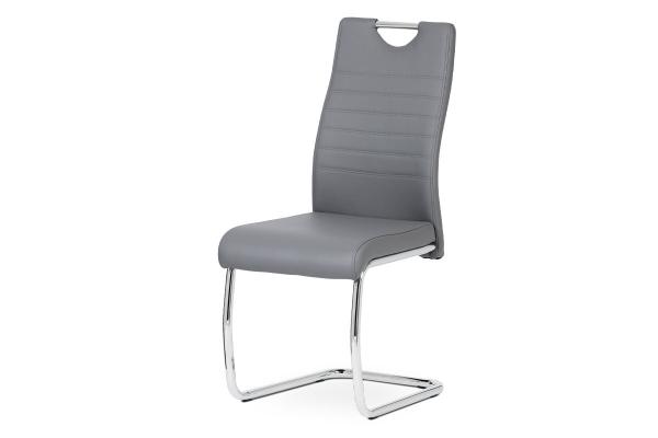 Autronic - jedálenská stolička, koženka sivá, chróm - DCL-418 GREY