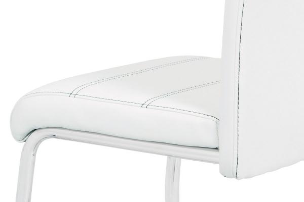 Jedálenská stoličky HC-481 WT, ekokoža biela, biele prešitie/nohy kov, chróm