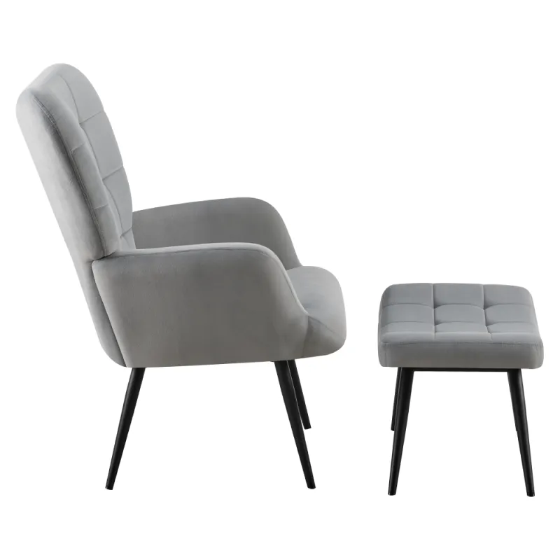Kreslo s podnožou, sivá Velvet látka/čierna, HABEN 1