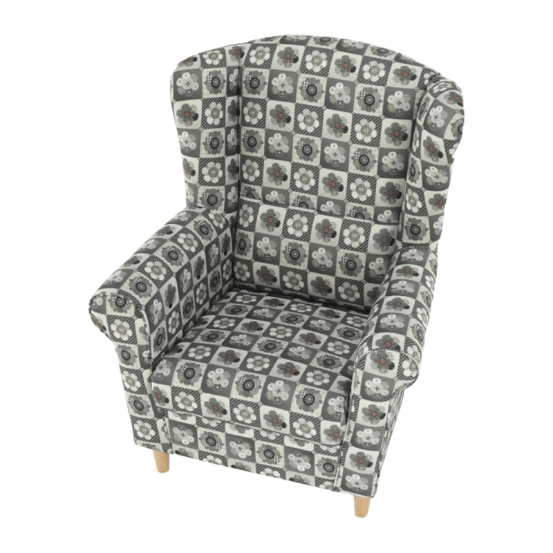 Kreslo ušiak, látka patchwork N1, CHARLOT 1