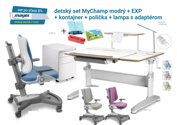MAYER Rastúci stôl EXPERT 32E2 18 biely + MyChamp + polička + kontajner + lampa adapt