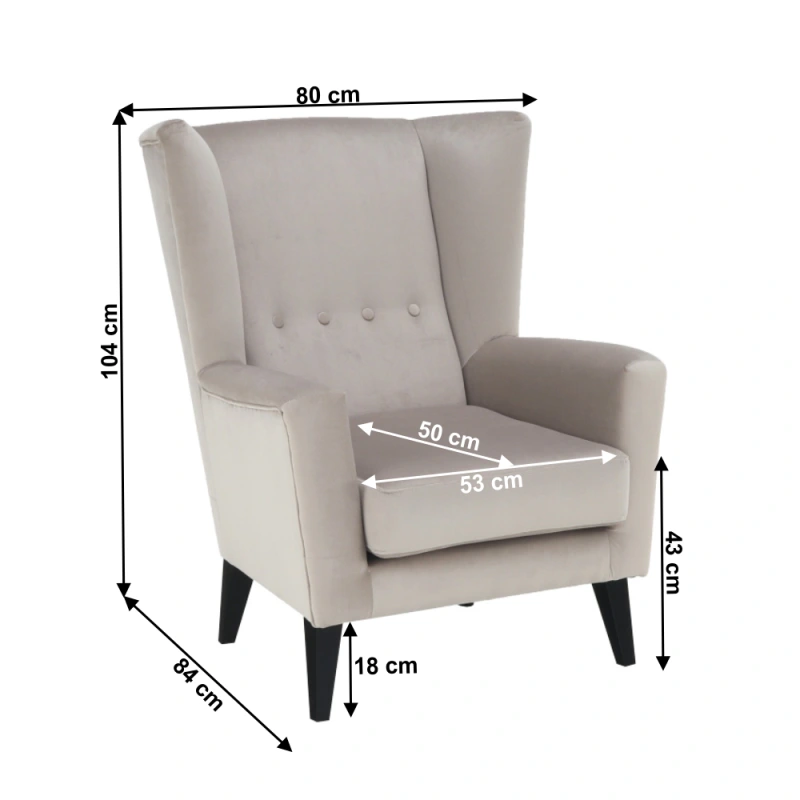 Kreslo-ušiak, krémová/čierna, RODEZA 13