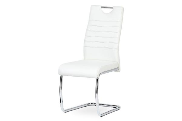 Autronic - jedálenská stolička, koženka biela, chróm - DCL-418 WT