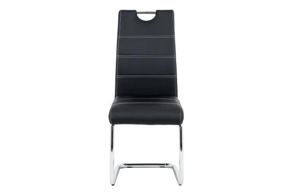 Jedálenská stoličky HC-481 BK, ekokoža čierna, biele prešitie/nohy kov, chróm