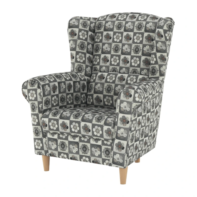 Kreslo ušiak, látka patchwork N1, CHARLOT 13