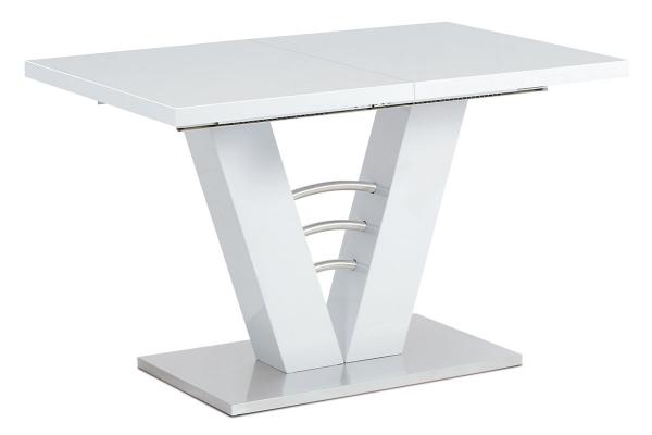 Jedálenský stôl HT-510 WT 120/160x80x75cm, vysoký lesk biely, nerez
