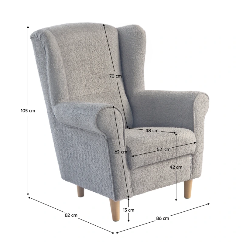 Kreslo ušiak, sivá látka Coral, CHARLOT 11