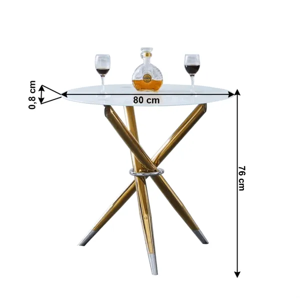 Jedálenský stôl/kávový stolík,  biela/gold chróm zlatý, priemer 80 cm, DONIO