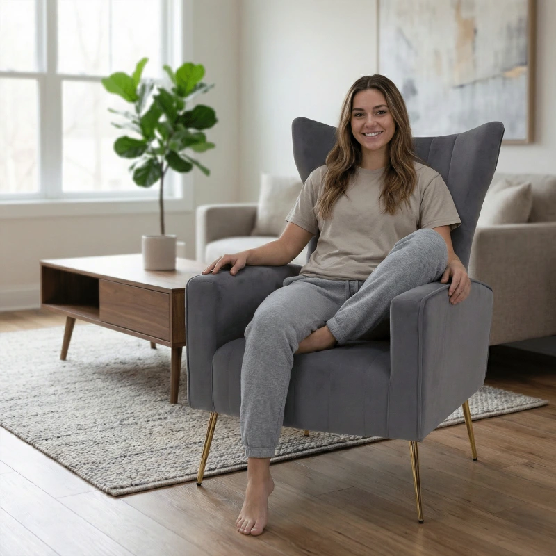 Relaxačné kreslo, sivá Velvet látka, BARET 18