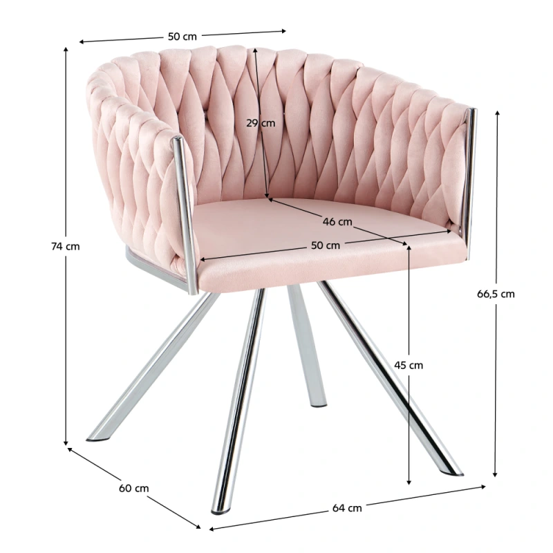 Otočné jedálenské kreslo, púdrovoružová Velvet látka/chróm, HELIN 2