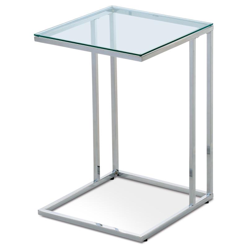 Prístavný stolík 40x40x60 cm, sklenená doska, kovová chrómovaná podnož