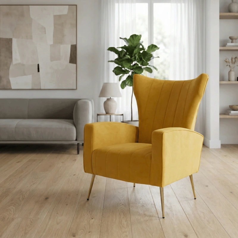Relaxačné kreslo, žltá Velvet látka, BARET 5