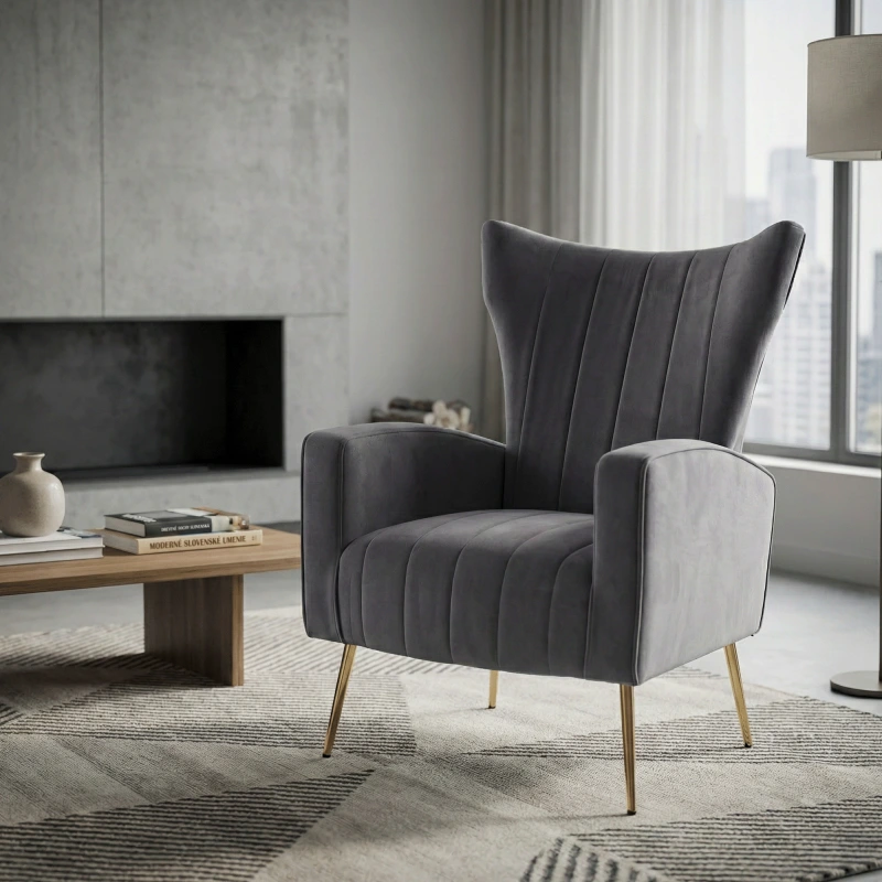 Relaxačné kreslo, sivá Velvet látka, BARET 17