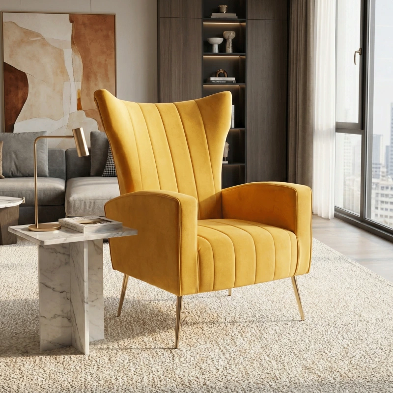 Relaxačné kreslo, žltá Velvet látka, BARET 6