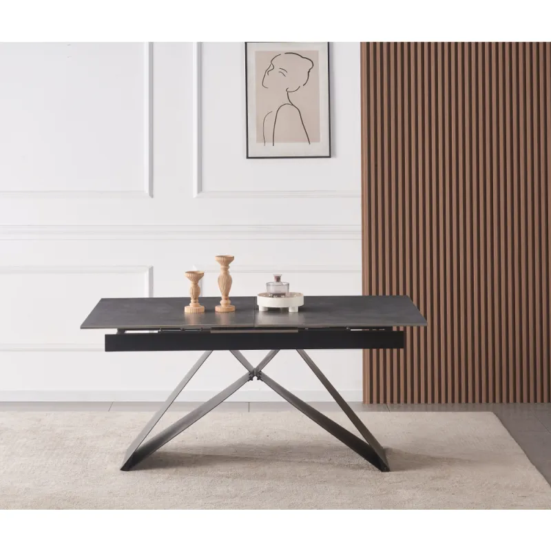 Jedálenský rozkladací stôl, betón/čierna, 160-200x90 cm, MAJED