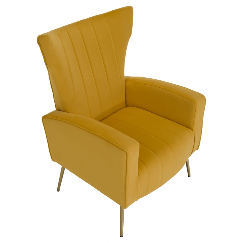 Relaxačné kreslo, žltá Velvet látka, BARET 18