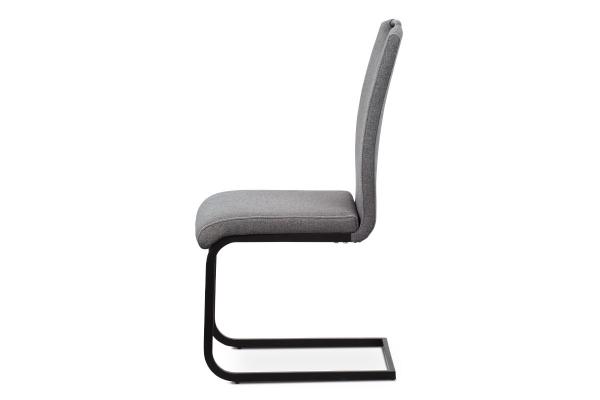 Autronic - Jadálenská stolička, poťah sivá látka, biele prešitie, kovová podnož, čierny matný lak -